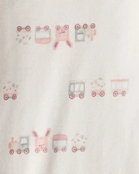 Baby Girl 3-Piece Train Print Long-Sleeve Bodysuit & Pant Set - Pink