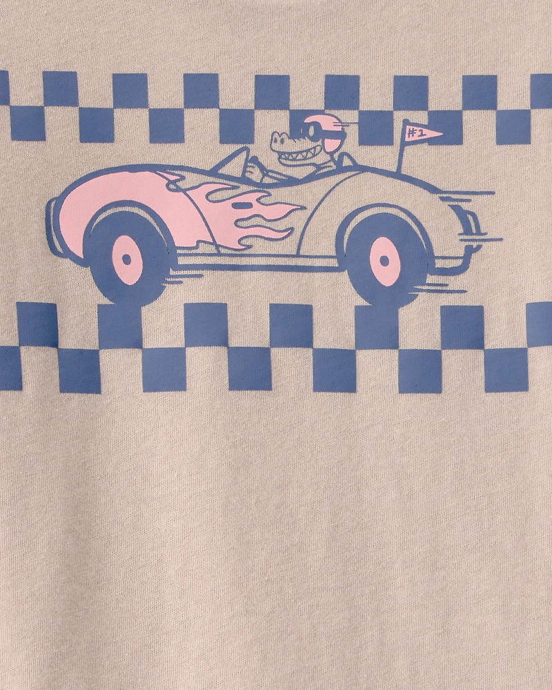 Toddler Boy Alligator Race Car Graphic Tee - Tan