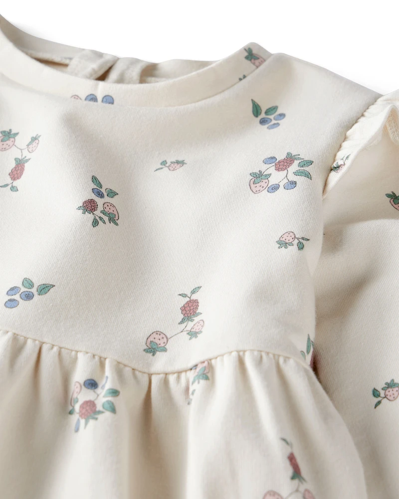Kid Organic Cotton French Terry Dress in Berry Blossom Print