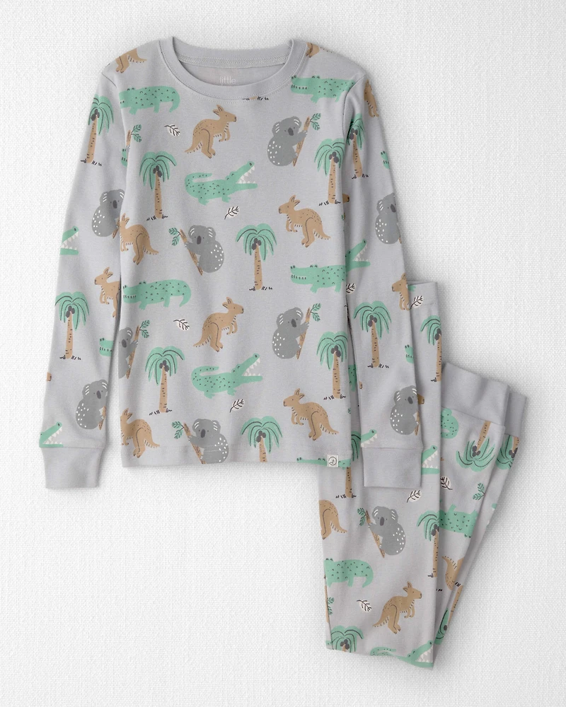 Kids 2-Piece Organic Cotton Ribbed Pajama Set in Aussie Friends Print