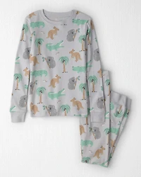 Kids 2-Piece Organic Cotton Ribbed Pajama Set in Aussie Friends Print
