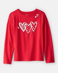 Girls Valentine Heart Long-Sleeve Graphic Tee - Red