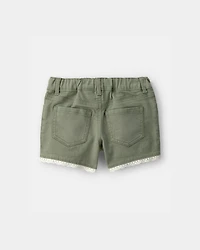 Toddler Girl Eyelet Trim Twill Shorts - Olive