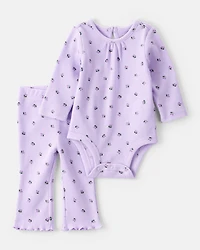 Baby 2-Piece Berry Print Bodysuit Pant Set - Purple