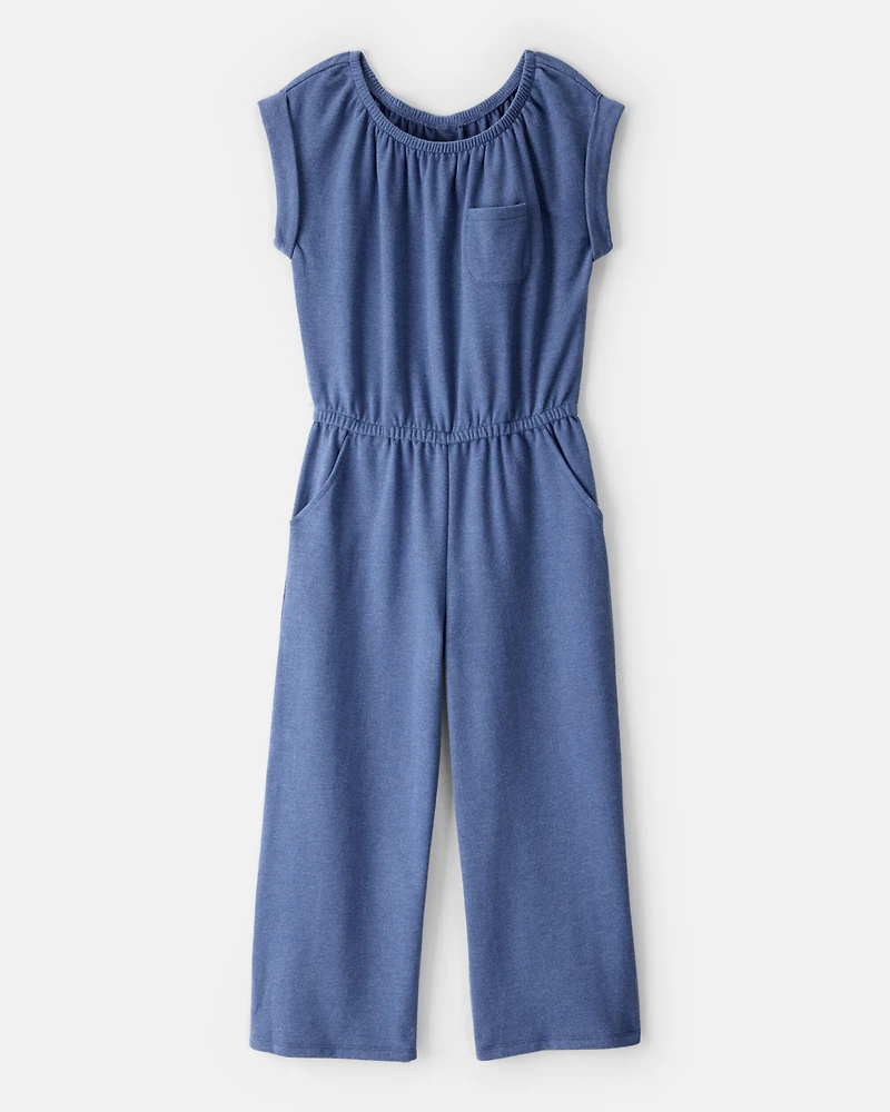Girls Short-Sleeve French Terry Jumpsuit - Blue