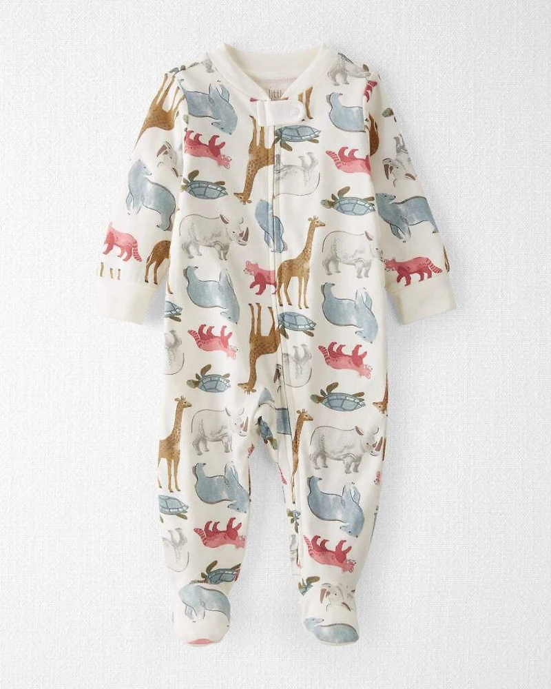 Baby Organic Cotton Sleep & Play Pajamas in Wildlife Animals