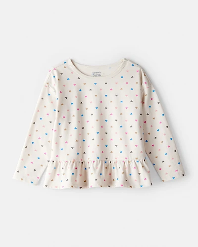 Toddler Girl Heart Print Long-Sleeve Top - Cream