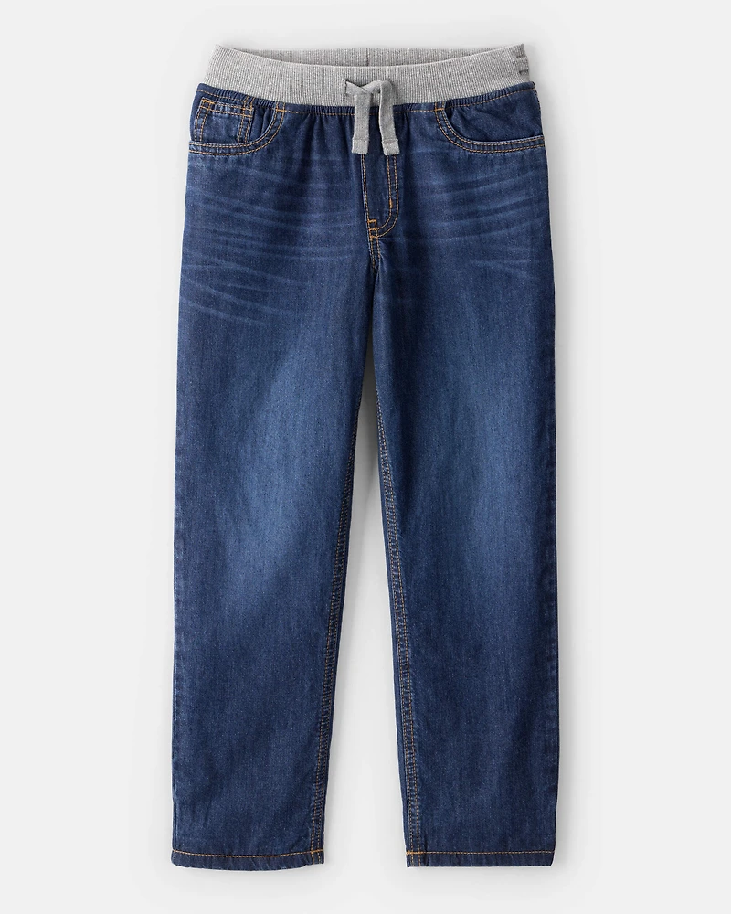 Boys Denim Pull-On Straight Jeans - Dark Wash