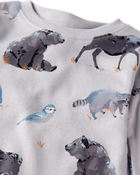 Kid Organic Cotton Pajamas in Midnight Forest Print