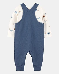 Baby Boy 2-Piece Long-Sleeve Tee & Waffle Knit Coverall Set - Blue/White
