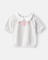 Toddler Girl 2-Piece Cherry French Terry Tee & Plaid Skirt Set - Grey/Navy