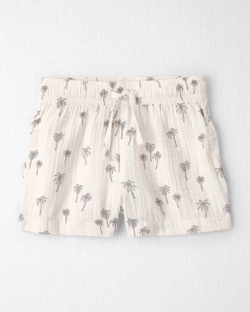 Toddler Boy 2-Piece Organic Cotton Gauze Top & Short Set in Palm Trees