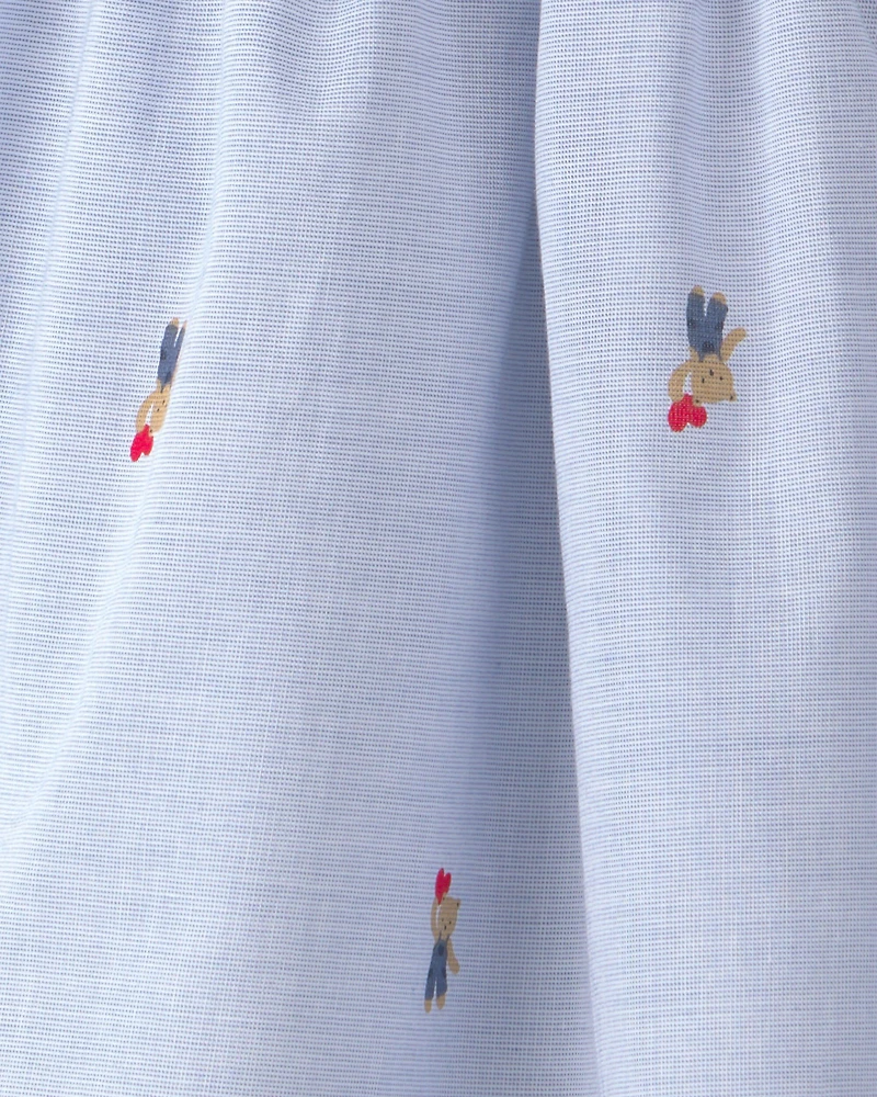 Baby Girl Bear-Print Cotton Short-Sleeve Dress - Blue