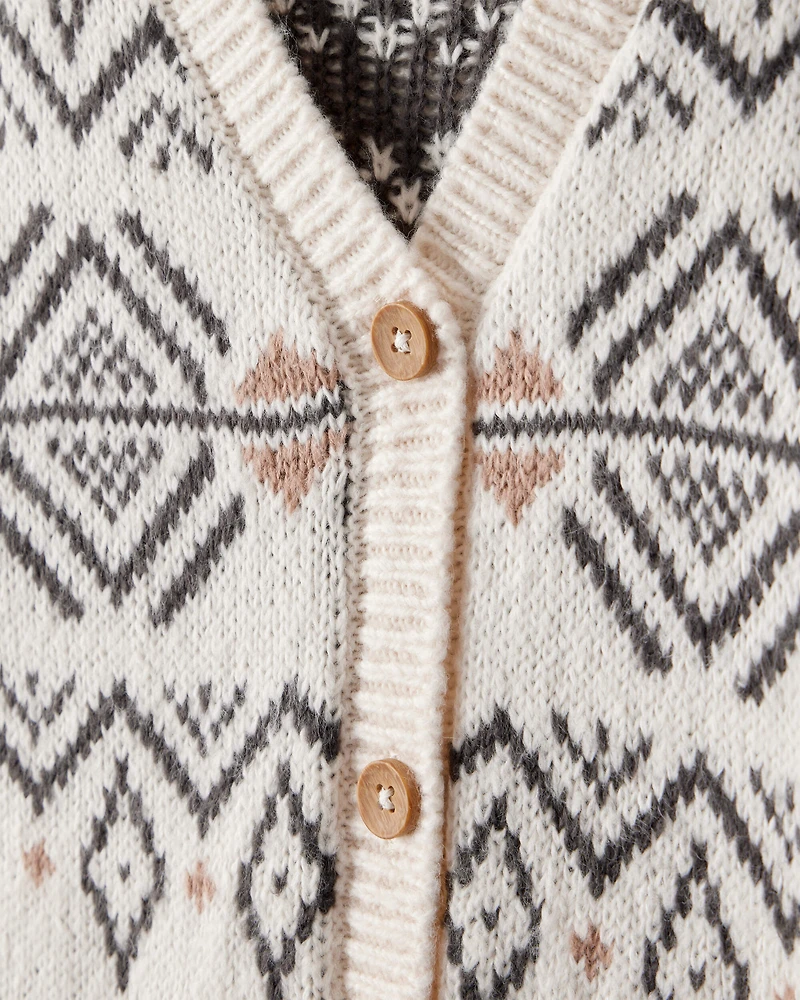 Toddler Girl Fair Isle Long-Sleeve Cardigan Sweater - Ivory