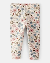 Baby Girl Floral Pull-On Stretch Leggings - Cream