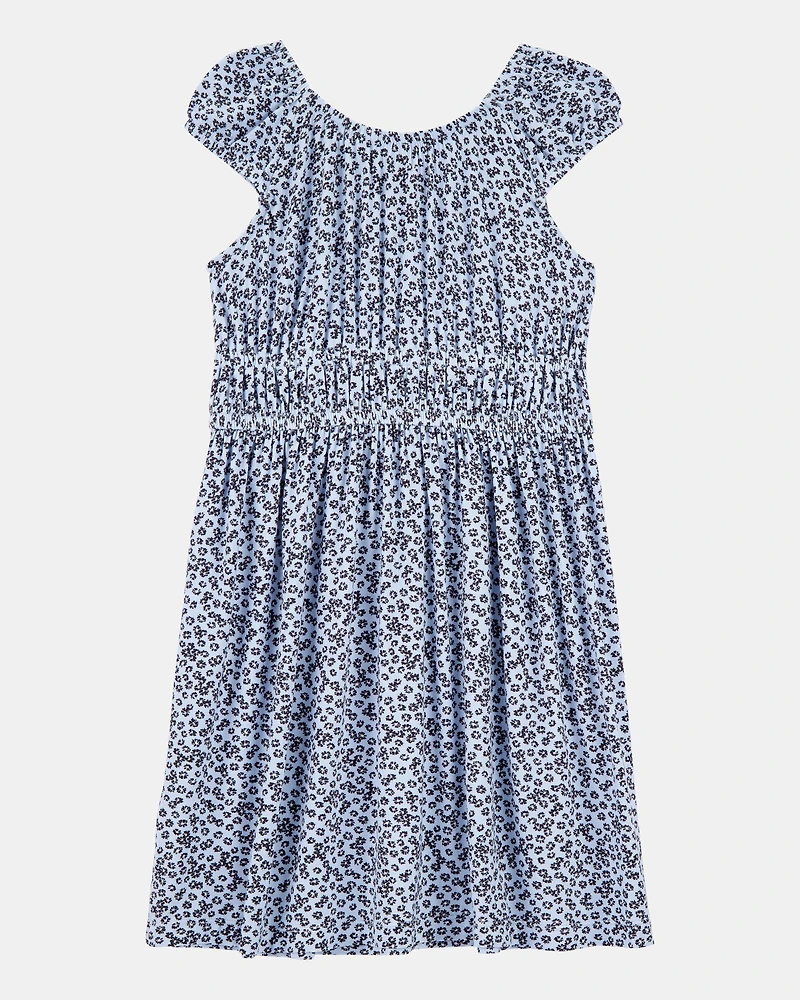 Kid Floral Short-Sleeve Dress - Blue