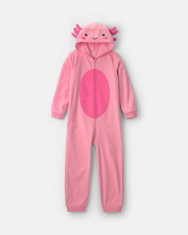 Girls 1-Piece Axolotl Halloween Fleece Pajama Costume - Pink
