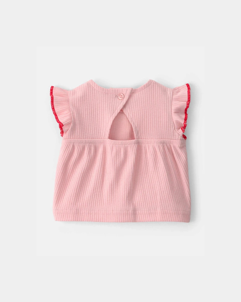 Baby Girl 3-Piece Headband, Top & Chambray Short Set - Pink