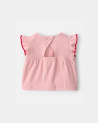 Baby Girl 3-Piece Headband, Top & Chambray Short Set - Pink