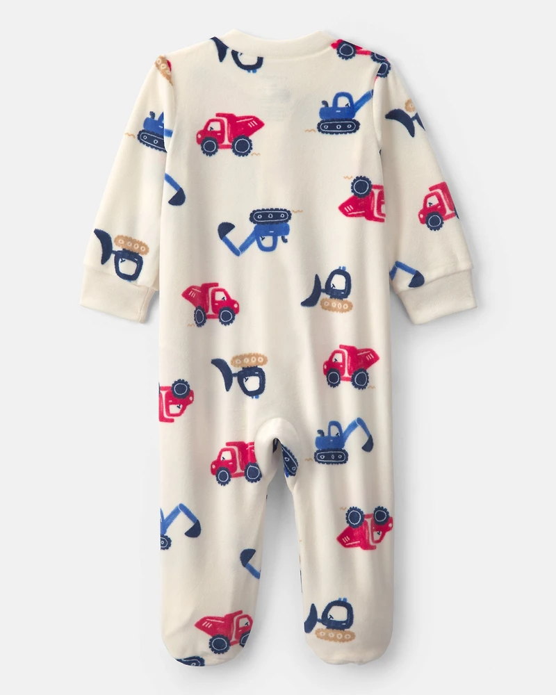 Baby Boy Construction 2-Way Zip Sleep & Play Pajamas - Cream