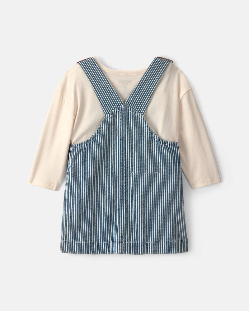 Baby Girl 2-Piece Hickory Denim Long-Sleeve Overall Set - Light Wash