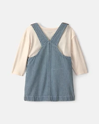 Baby Girl 2-Piece Hickory Denim Long-Sleeve Overall Set - Light Wash