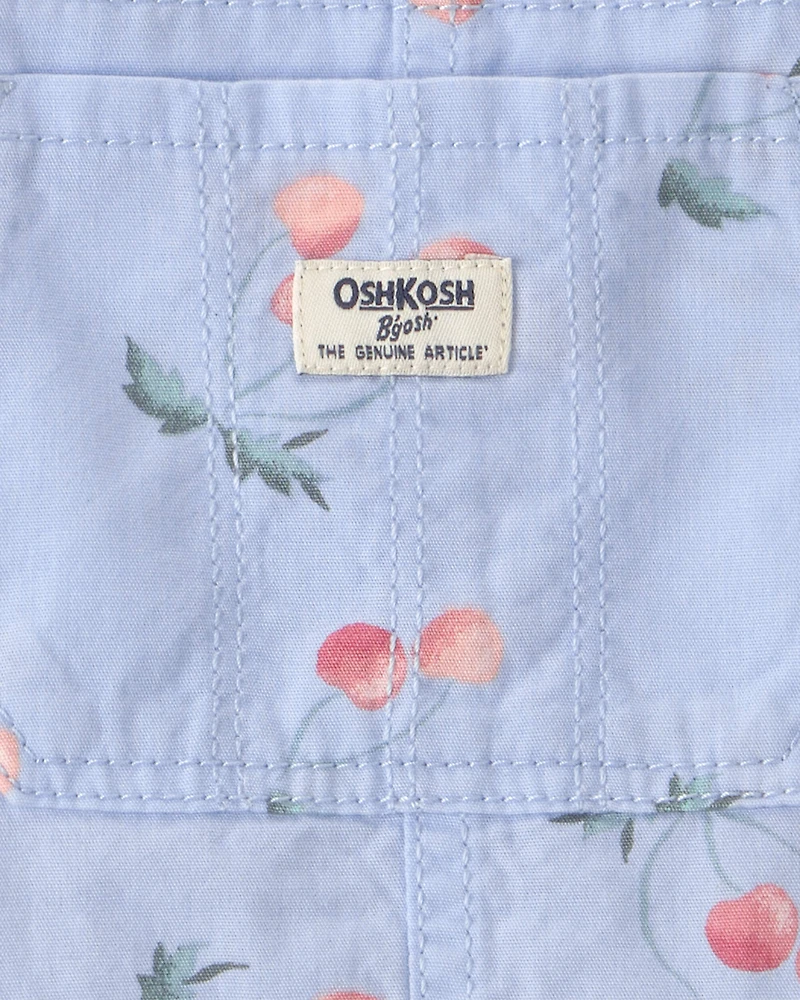 Toddler Girl Cherry Canvas Shortall - Blue
