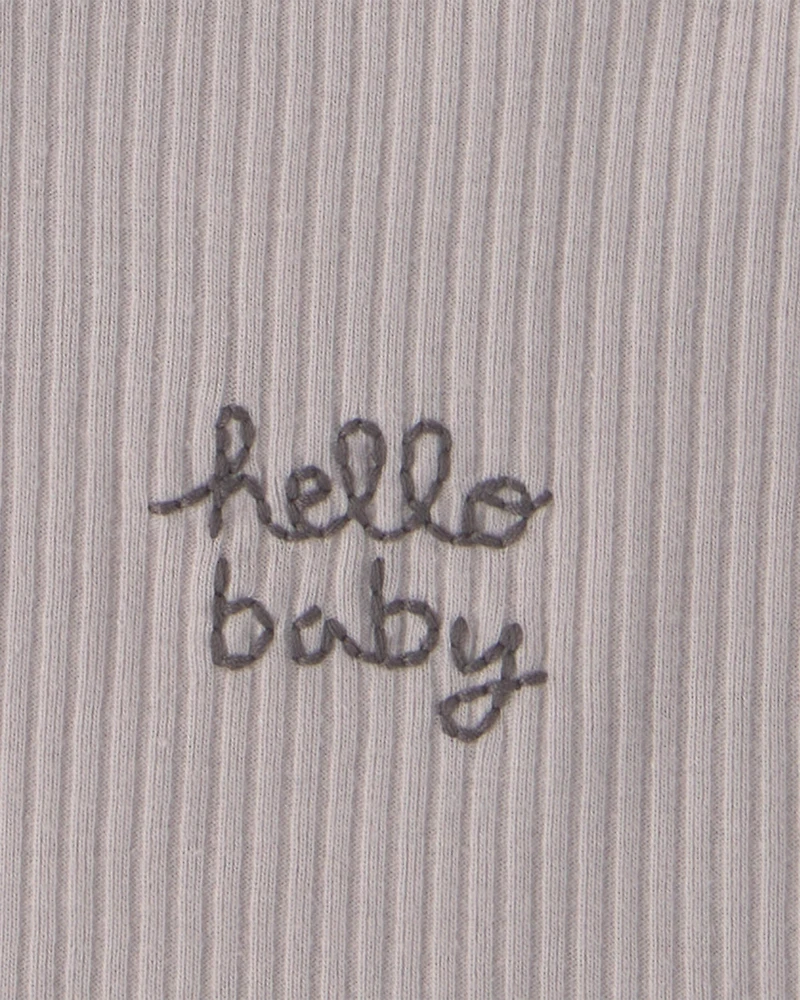 Baby 3-Pack 'Hello Baby' Bibs - Grey/Ivory