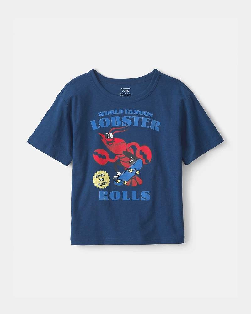 Boys 2-Piece Lobster Graphic Tee & Shorts Set - Navy/Red
