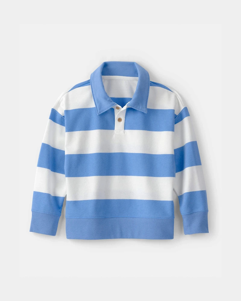 Boys 2-Piece Striped French Terry Pullover Sweatshirt & Shorts Set - Blue/White/Red