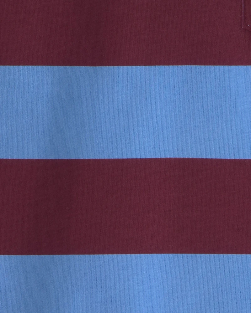 Boys Striped Polo Shirt - Burgundy/Blue