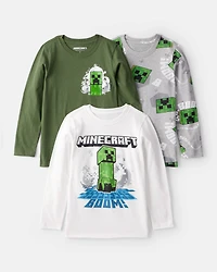 Boys 3-Pack Minecraft® Print Long-Sleeve Tops - Green/White