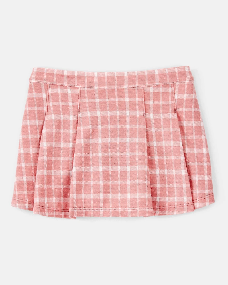 Toddler Girl 2-Piece Bow Sweater & Plaid Knit Skort Set - Pink