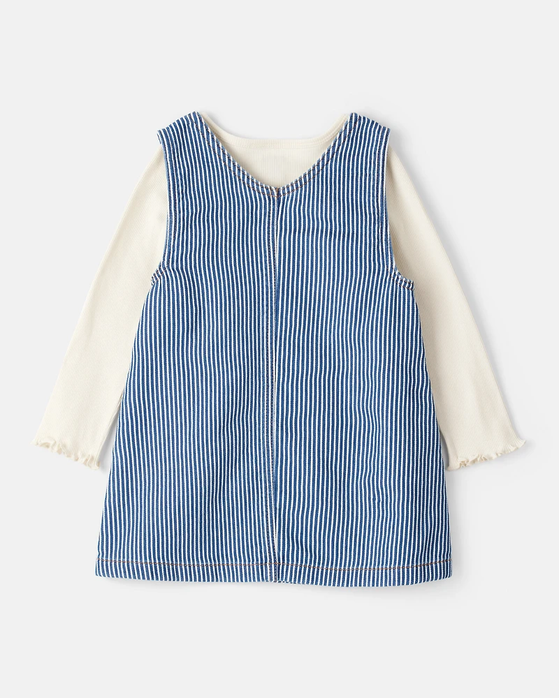 Toddler Girl Hickory Stripe Knit-Like Denim Jumper Set - Blue/Cream