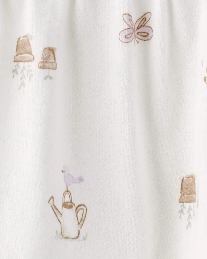 Baby Girl Gardening Print Sleeveless Dress - White