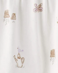 Baby Girl Gardening Print Sleeveless Dress - White