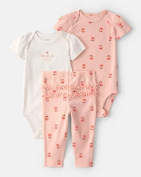 Baby Girl 3-Piece Floral Bodysuits & Pant Set - Pink