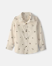 Boys Dog Long-Sleeve Button-Down Shirt - Cream