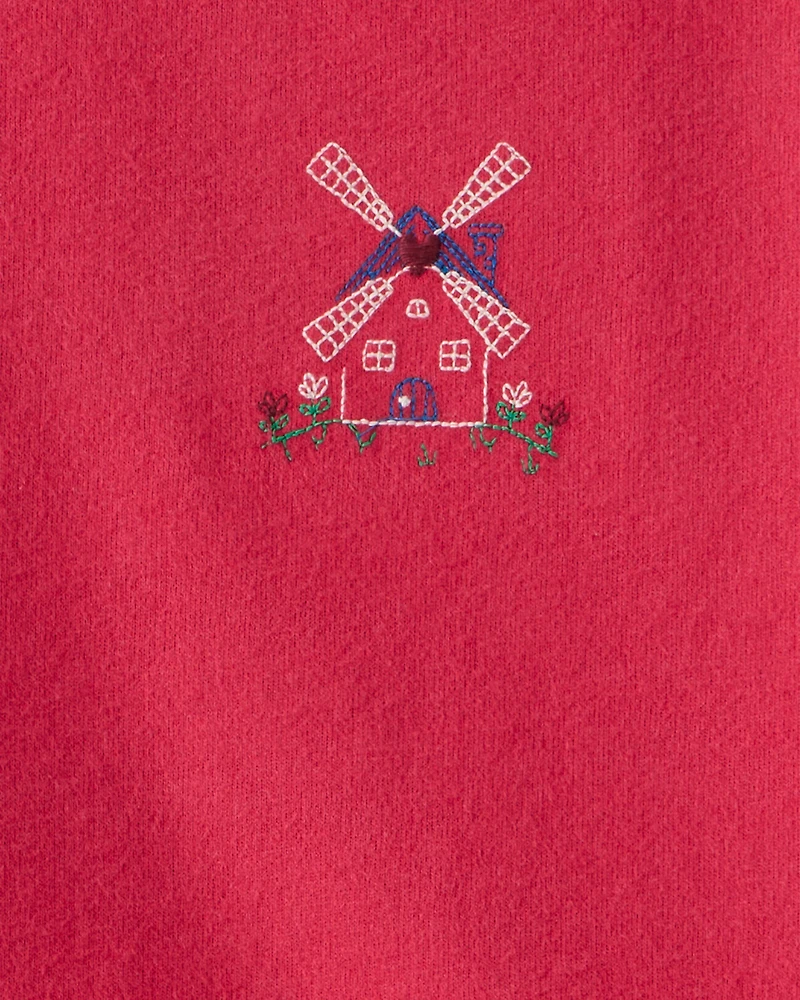 Toddler Girl Floral Windmill French Terry Long-Sleeve Tee & Pant Set - Red