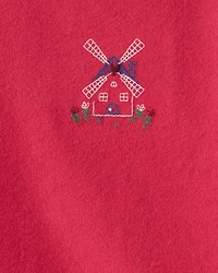 Toddler Girl Floral Windmill French Terry Long-Sleeve Tee & Pant Set - Red