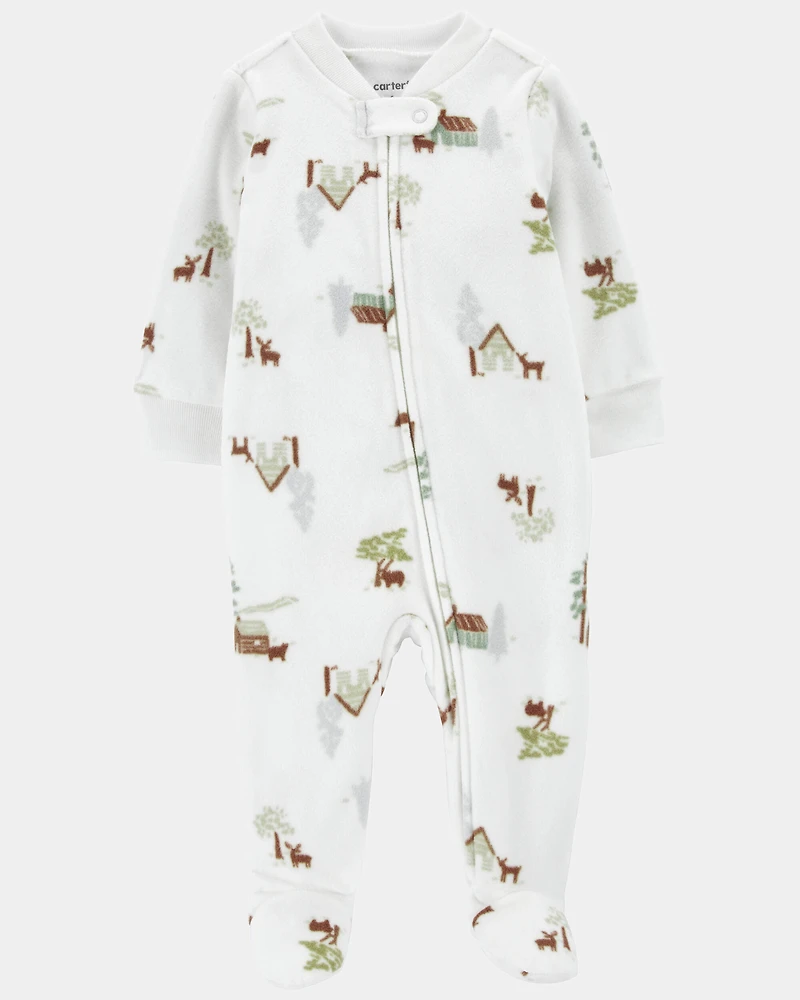 Baby Boy Barn Print Fleece Sleep & Play Pajamas - White