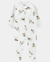 Baby Boy Barn Print Fleece Sleep & Play Pajamas - White