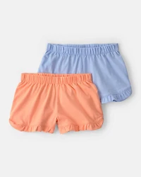 Baby Girl 2-Pack Flutter-Hem Fashion Shorts - Orange/Blue