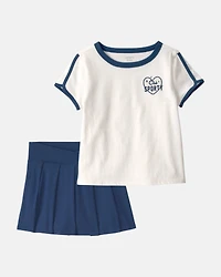 Girls 2-Piece 'Club Sporty' Active Top & Pleated Active Skort Set - White/Blue