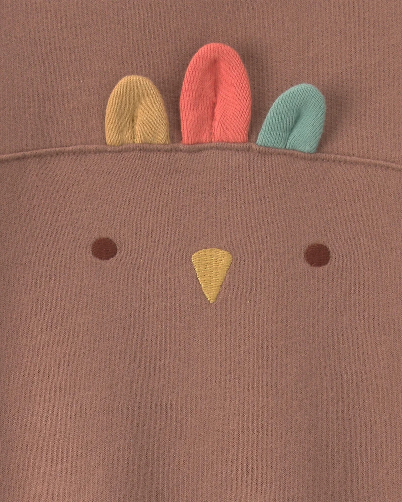 Baby Turkey Thanksgiving French Terry Long-Sleeve Jumpsuit - Brown