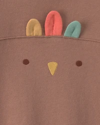 Baby Turkey Thanksgiving French Terry Long-Sleeve Jumpsuit - Brown