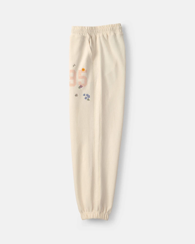 Girls '95' Floral French Terry Joggers - Cream