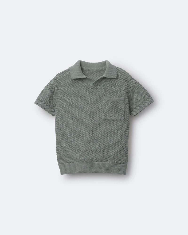Toddler Boy Knit Polo with Pocket - Olive