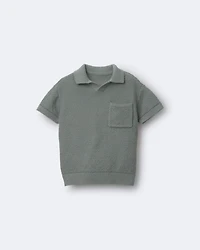 Toddler Boy Knit Polo with Pocket - Olive