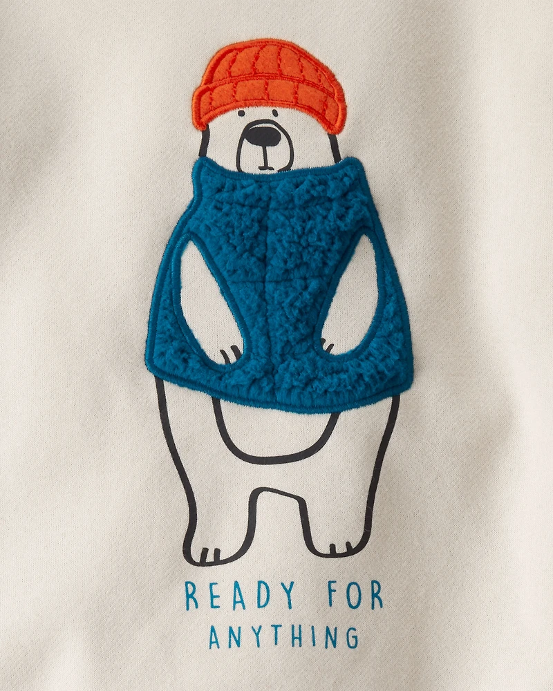 Toddler Boy DayDream Fleece Bear Pullover Sweatshirt - Cream